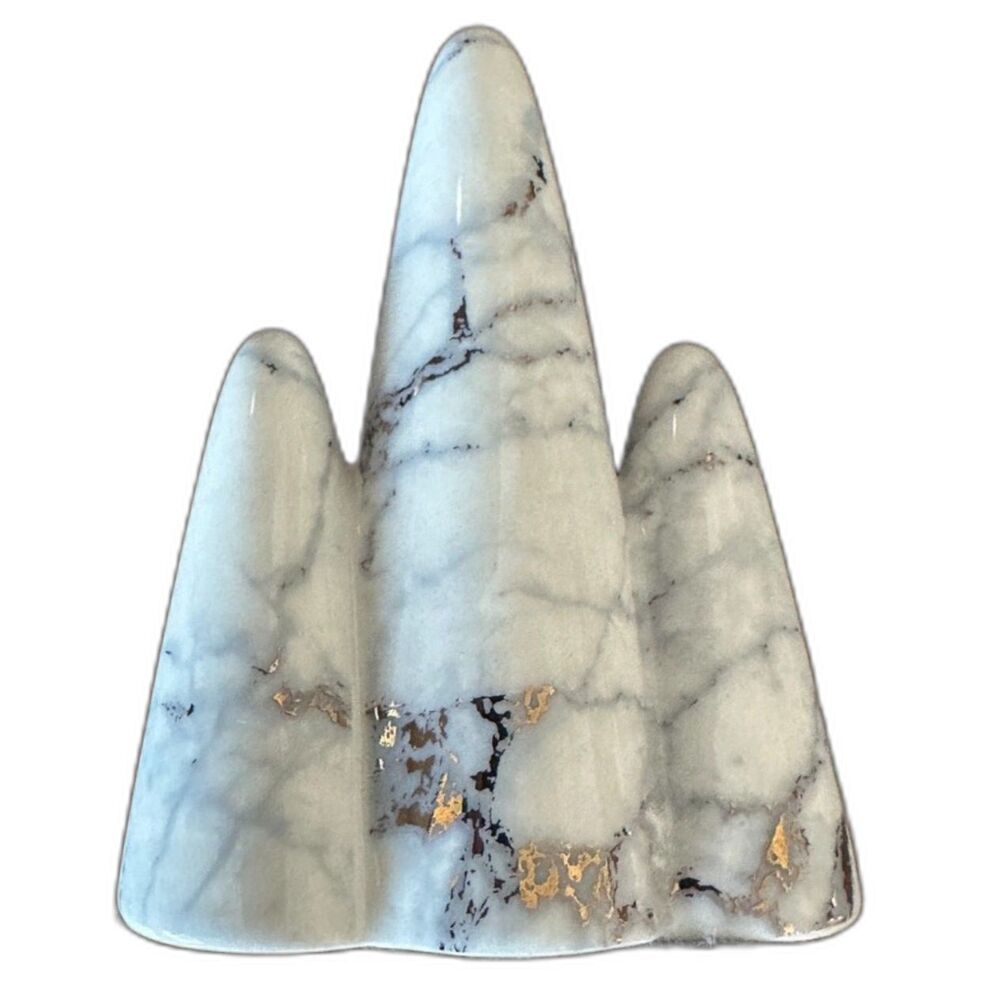 Ring Holder Standup Felt Bottom Three Pillar Faux Marble